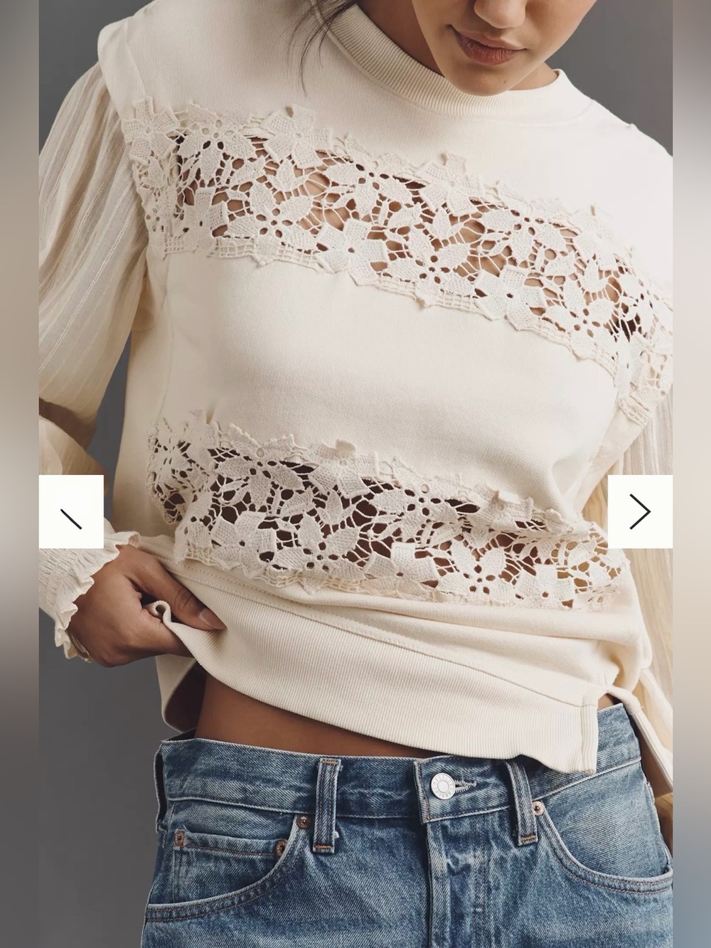 By ANTHROPOLOGIE Floral Cutwork Pullover Cream Top Womens Size Medium - Picture 4 of 15